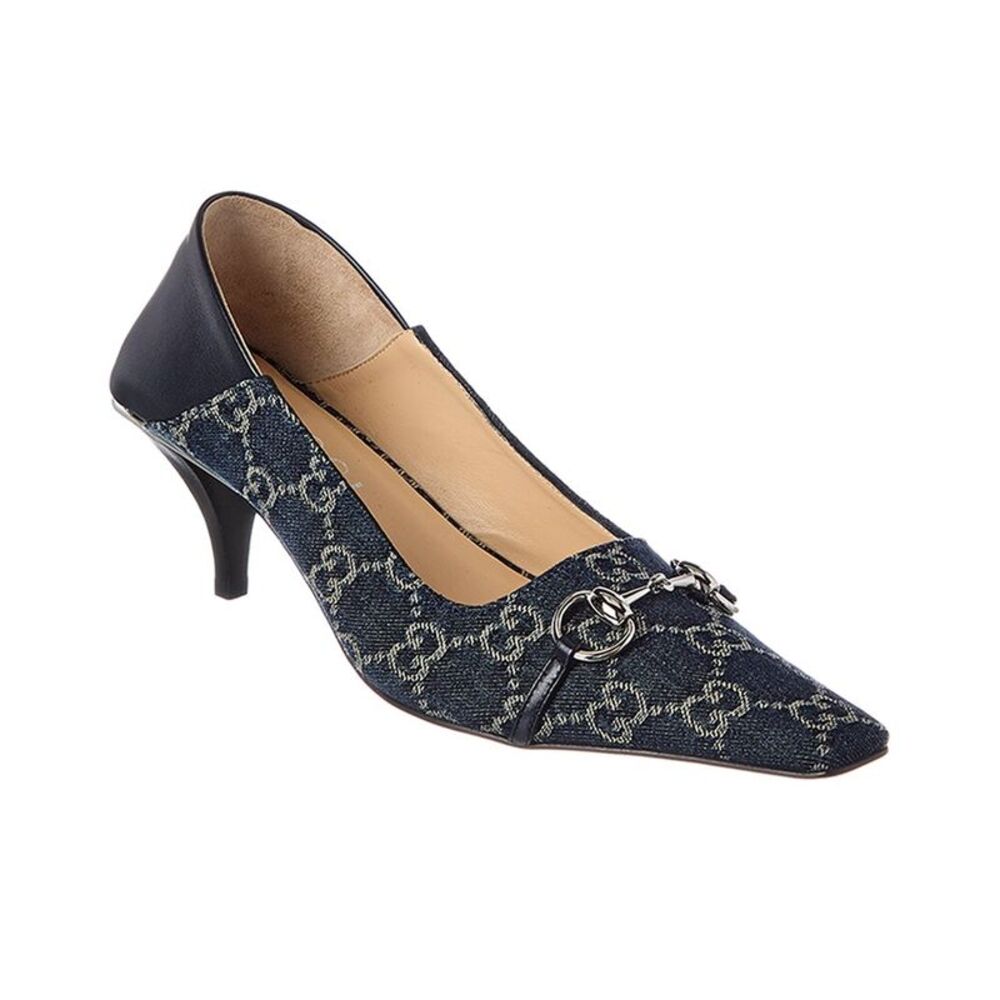 Gucci Vittoria Gg Denim & Leather Pump, Blue